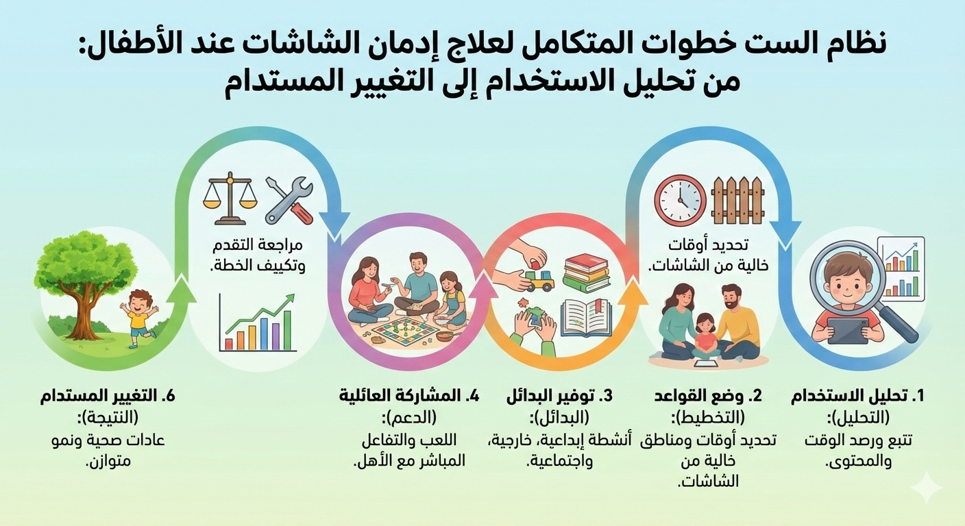 نظام الست خطوات المتكامل لعلاج إدمان الشاشات عند الأطفال من تحليل الاستخدام إلى التغيير المستدام